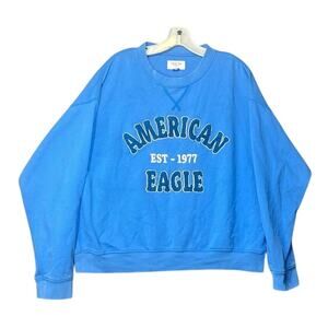American‎ Eagle Outfitters Graphic Crewneck Sweatshirt Sz Medium Blue VTG Preppy